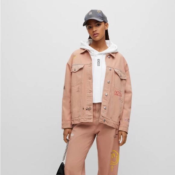 HUGO OVERSIZED-FIT JACKET IN OVERDYED DENIM WITH DOODLE MOTIFS - Picture 3 of 6